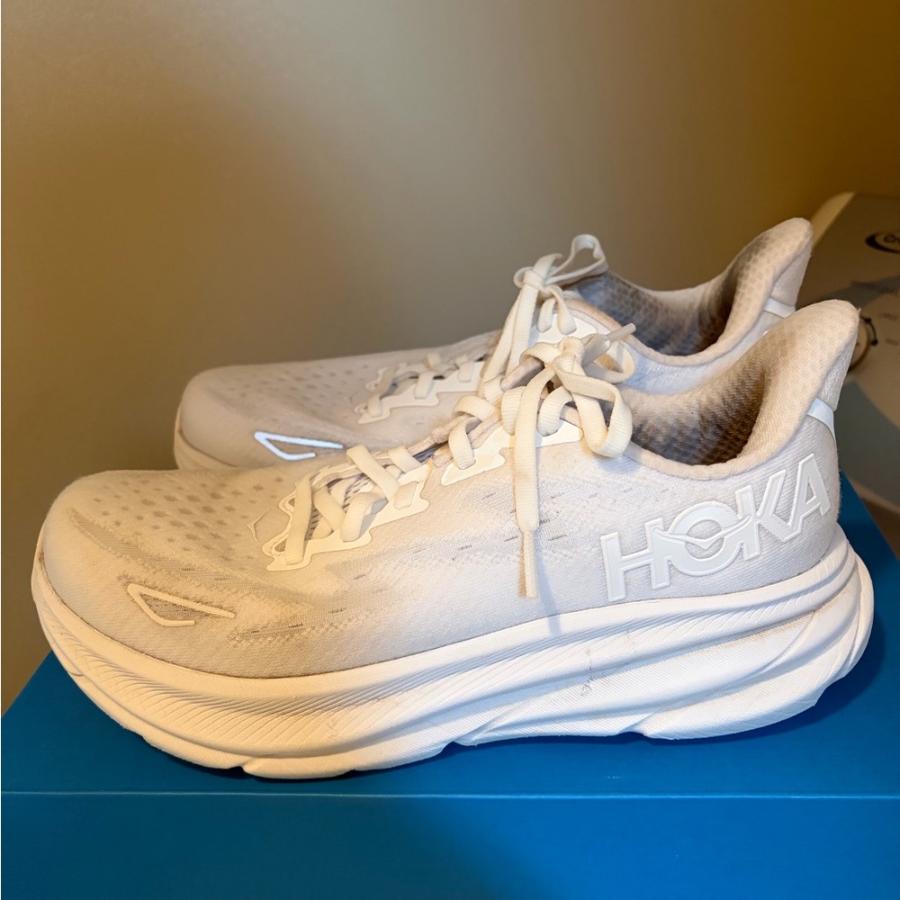 Hoka Clifton 9 All-White Cushioned Running Shoes
